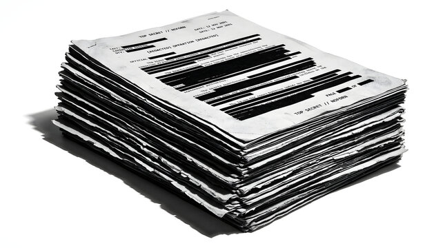 A stack of official documents, redacted for privacy, sits on a clean surface, suggesting an inquiry or investigation.