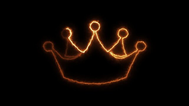 Glowing neon crown with electric fire energy effect on black background