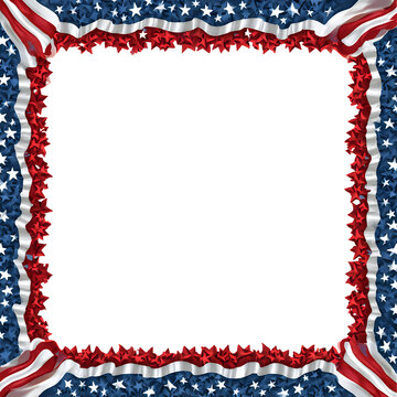 Patriotic american flag border with red stars isolated on white background