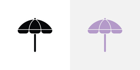Obraz premium Black and lavender umbrella with segmented panels standing upright against plain background