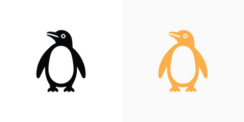 Obraz premium Black and orange cartoon penguins standing side by side on white background