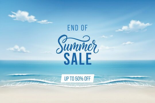 End of summer sale banner on beautiful tropical beach background seasonal discount promotion template