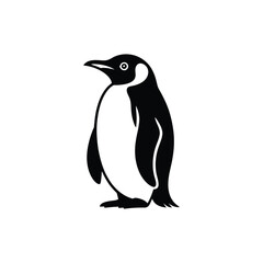 Obraz premium Black silhouette penguin standing upright with detailed beak and eye
