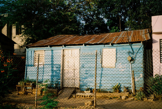 Blue rural country house