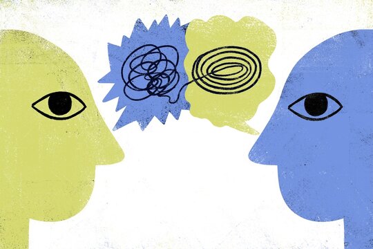 Two heads with thread balls