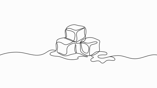 Continuous line animation of melting ice cubes.