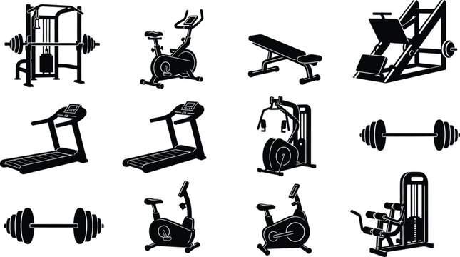Black gym equipment icons