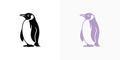 Obraz premium Two penguins standing side by side one black and white and one purple colored