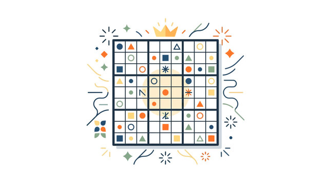 Abstract Geometric Sudoku Puzzle Grid with Colorful Shapes