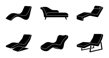 Obraz premium Modern Chaise Lounge Silhouettes, Contemporary Relaxation Furniture Icons, Minimalist Daybed Vector Set for Interior Design and Comfort Concepts