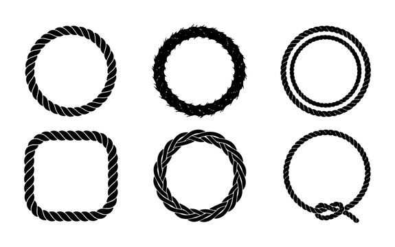 Nautical Rope Frames, Circular and Square Borders, Marine Knot Design Elements, Vector Set for Coastal Themes