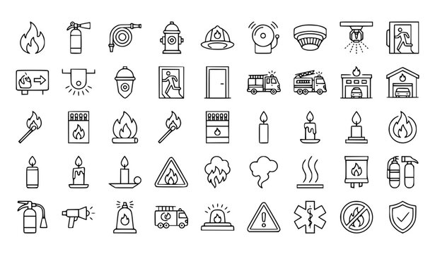 27 Fire Fighting and Candle Outline Icon Set Vector EPS 10