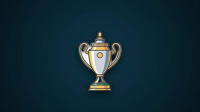 Animated Golden Trophy Cup Rising Against a Dark Blue Background.