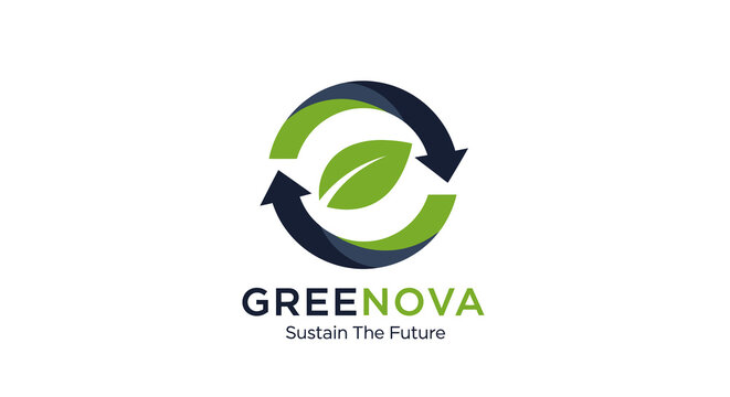 Green Nova logo with recycling arrows and leaf, symbolizing sustainability and environmental protection for a greener future.