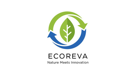 Fototapeta premium Eco-friendly recycling logo with leaf and circular arrows, symbolizing sustainability and green innovation.