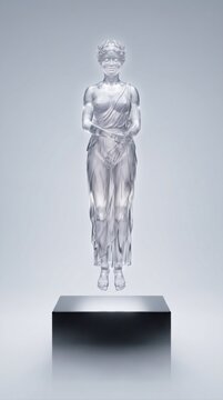 Celestial Translucent Pale Silver Crystal Mythic Titaness Of Modesty Of Greek Levitating Above Obsidian Pedestal
