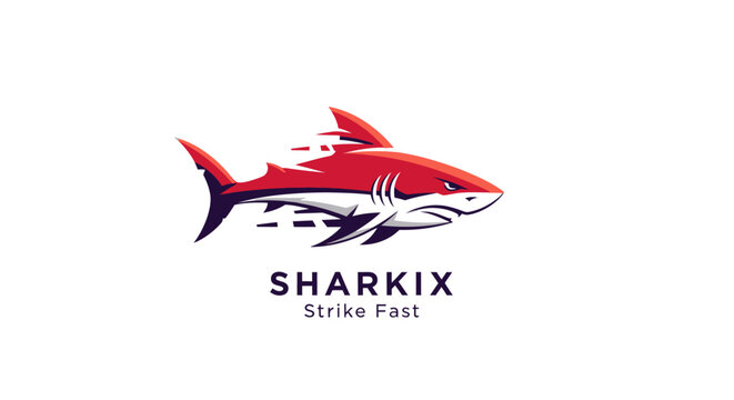 Dynamic Shark Logo Design: Aggressive Red Shark with Speed Lines, Symbolizing Power, Speed, and Business Acumen