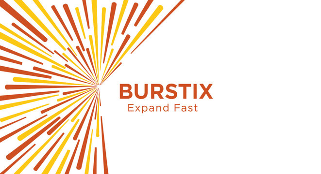 BURSTIX Expand Fast logo with abstract exploding lines in orange and yellow on white background