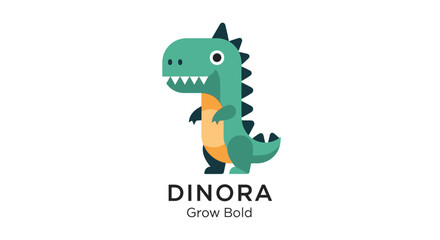 Fototapeta premium Cute cartoon dinosaur character named Dinora, symbolizing growth and boldness, perfect for children's brands and educational content.