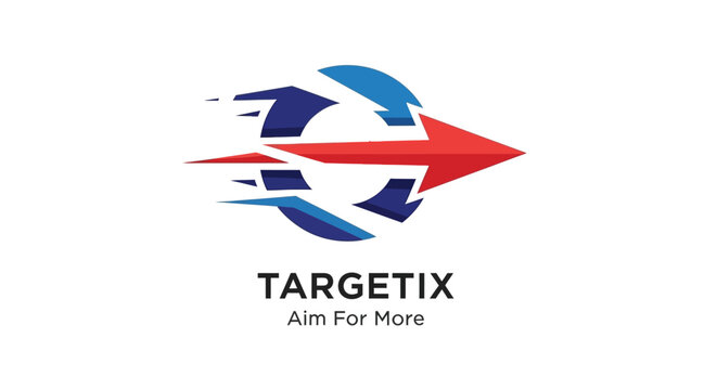 Modern abstract logo with a red arrow and blue swooshes, representing speed, precision, and business growth.