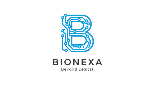 Abstract B letter logo with circuit board pattern, modern digital technology and innovation concept