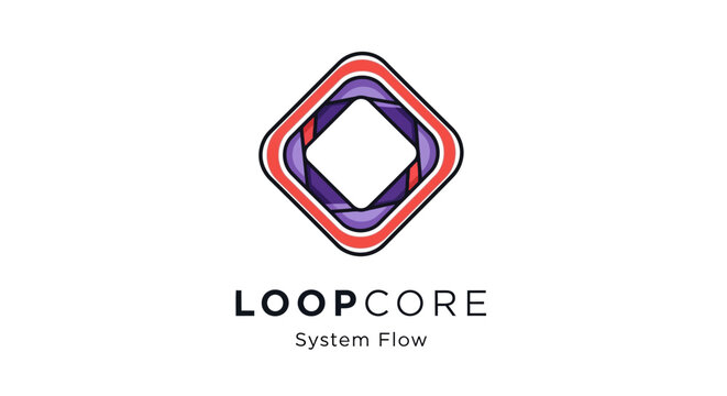 Modern abstract logo design for Loopcore, representing system flow, technology, and innovation with a geometric, colorful, and clean aesthetic.
