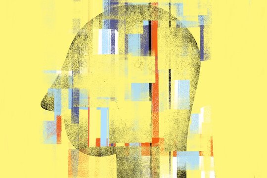 Human head silhouette and abstract geometric forms 