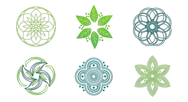 Geometric floral ornamental patterns and mandalas set with geometric ornament symmetry abstract decorative botanical illustration decoration intricate wellness oriental