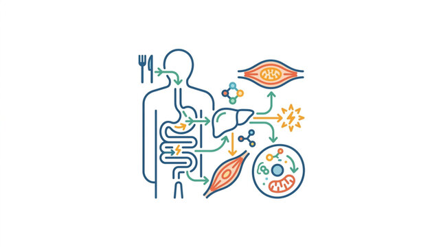 Human Digestive System and Metabolism Illustration.