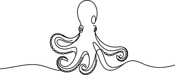 Minimalist continuous single line drawing of an octopus showing tentacles and head in a simple artistic style © Dulal