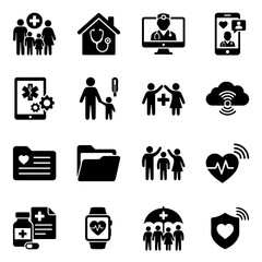 Fototapeta premium Healthcare And Medical Icons Set Flat Black Silhouette On White Background