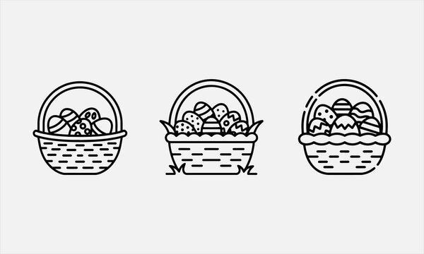 Egg Basket line art icone set for Springtime. vector illustration