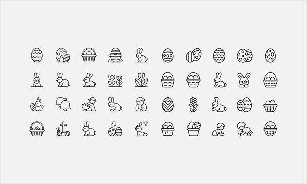 Egg Hunt on Easter Day. line art icon set vector illustration