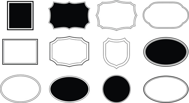 Decorative Frames And Labels Black And White Shapes border