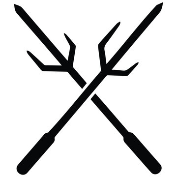 Pair of crossed sai weapons traditional martial arts ninja tools isolated vector illustration.