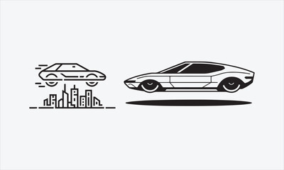 Obraz premium Hover Car on a Cyberpunk World line art icon set vector illustration