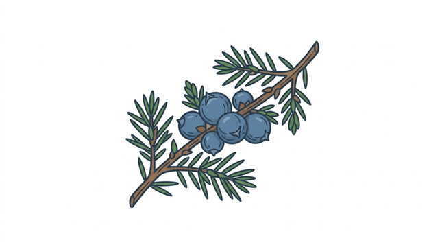 Juniper Berries on a Branch with Needles.
