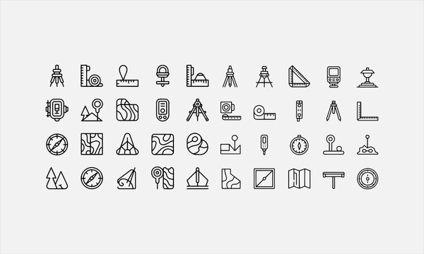 Land Survey line art icon set Vector Illustration