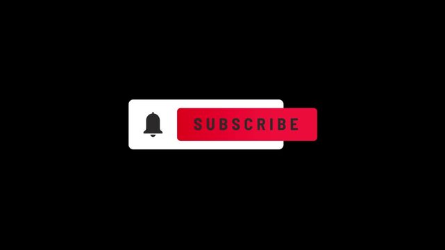 Subscribe button click animation with notification bell icon and cursor interaction on black background