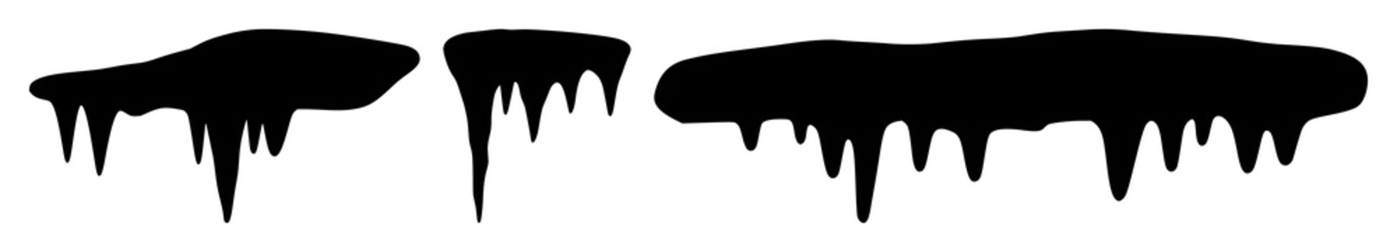Black silhouette, white background: icicle set with simple line art design featuring simple design, minimalist, black and white with illustrations and graphics