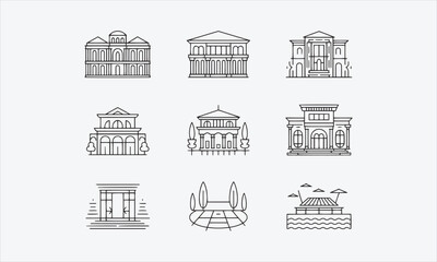 Naklejka premium Private Villa as a Symbol of Luxury. line art icon set vector illustration
