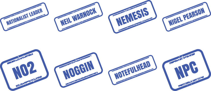 Set of blue ink rubber stamps with various words and phrases stamp vector design set