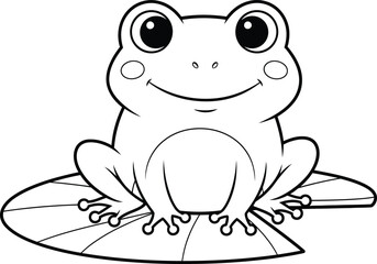 Fototapeta premium Coloring page of smiling frog sitting on a lily pad fun illustration for kids
