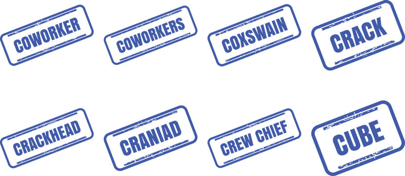 Set of blue rubber stamp style text labels stamp vector design set