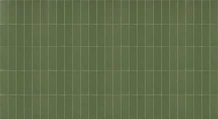 Fototapeta premium Panoramic view of modern green ceramic wall tiles arranged in a vertical rectangular block grid pattern for interior design.