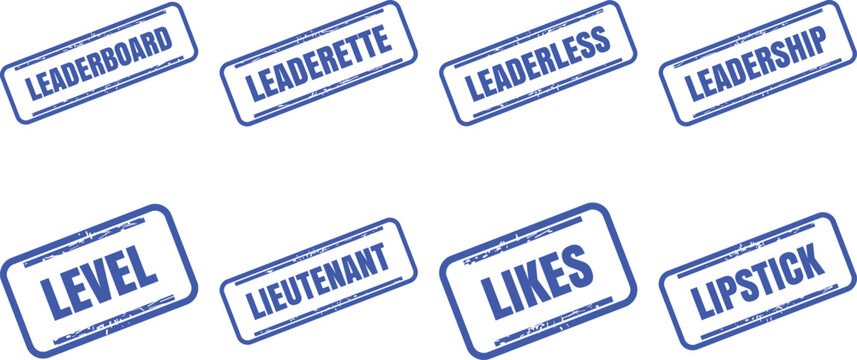 Set of blue rubber stamps with words related to leadership and rank stamp vector design set