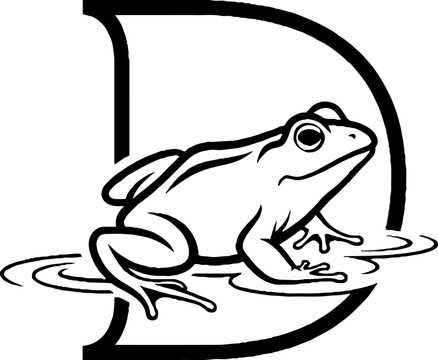 Illustrated Frog Sitting on Letter D Design.