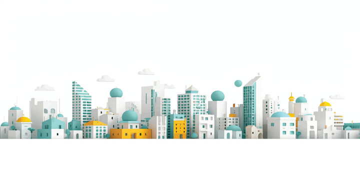 Green abstract city skyline with modern buildings and urban architecture background
