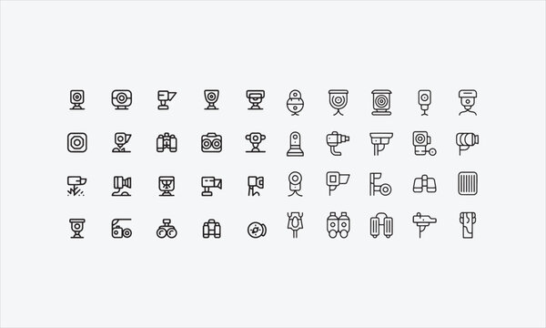 Wildlife Camera Trap for Hunting Purpose line art icon set vector illustration