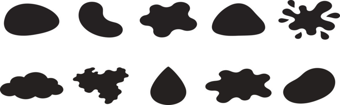 Black ink blot shapes and splatters